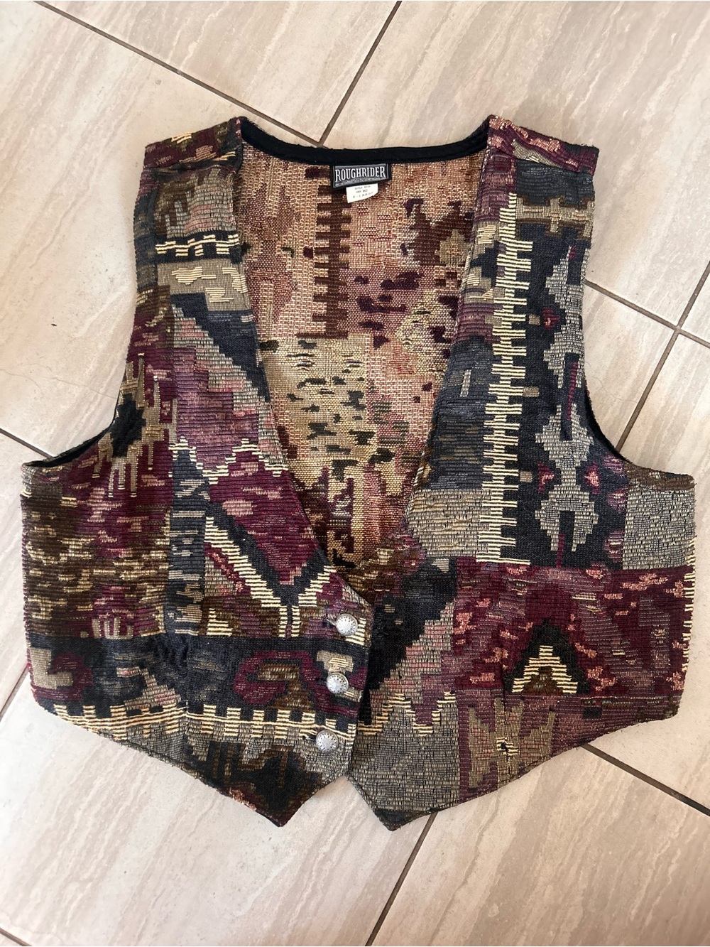Vintage Roughrider Multicolor Southwestern Aztec Tapestry Vest size XL